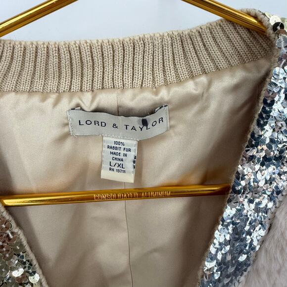 Lord & Taylor Rabbit Fur Sequin Trim Bolero - L/XL - Cream - Picture 5 of 8